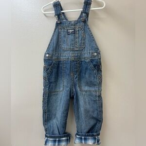 Oshkosh Denim Overalls Flannel Plaid Lining Baby Toddler Boy Girl Size 24M